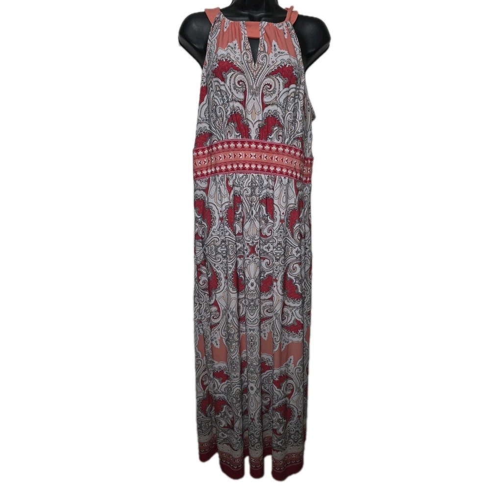 Studio One Women's SzL Maxi Dress White/Peach/Pink